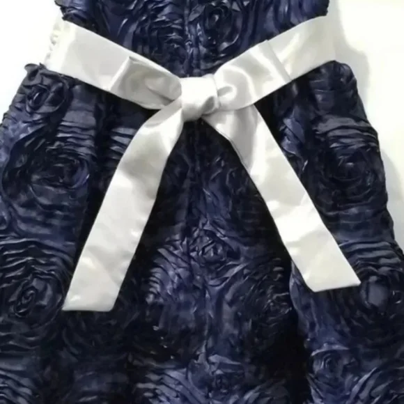 Navy blue rose roses rosette bow dress gown 3 3T